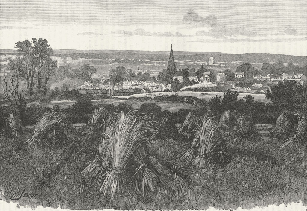 CROYDON. Croydon, from the South-East 1888 old antique vintage print picture